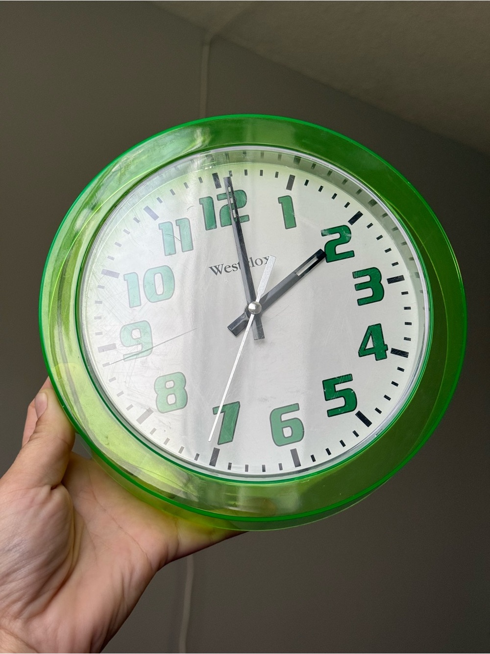 Neon Lime Green Vintage Westclox 7.75" Circle Quartz Wall Clock Working - Picture 10 of 12